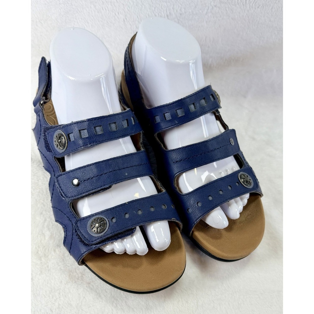 Rockport Women's Ridge 3 Band Sling Strap Sandals Navy Blue Sz 8 Leather Comfy